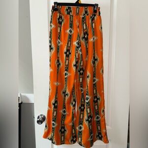 Wide Leg Bohemian Print Pants - Orange